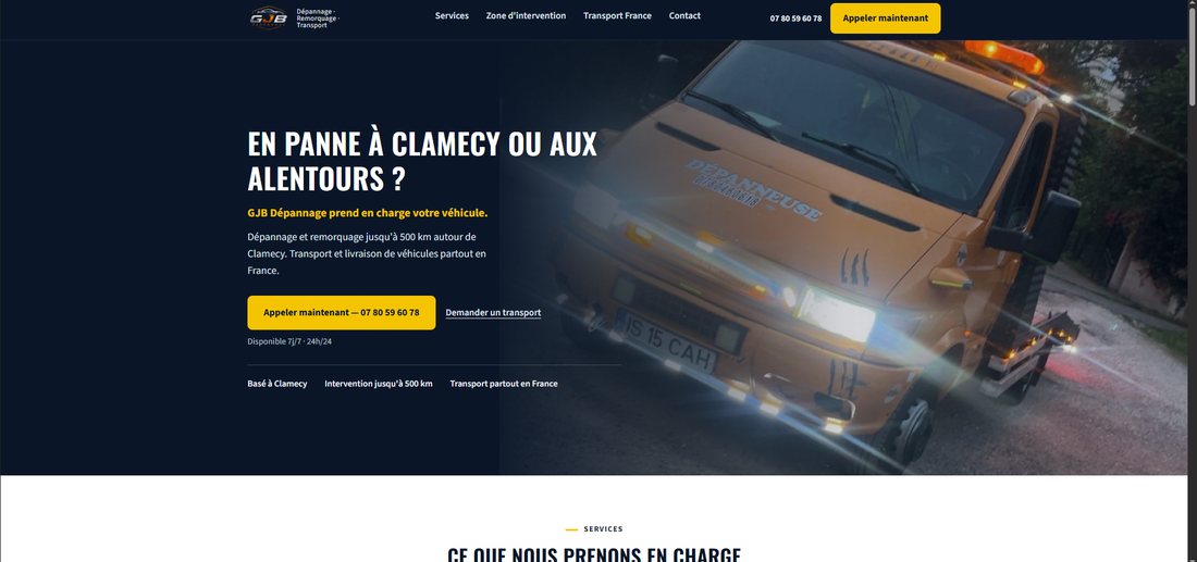 Site GJB Dépannage, réalisation Vertex Media